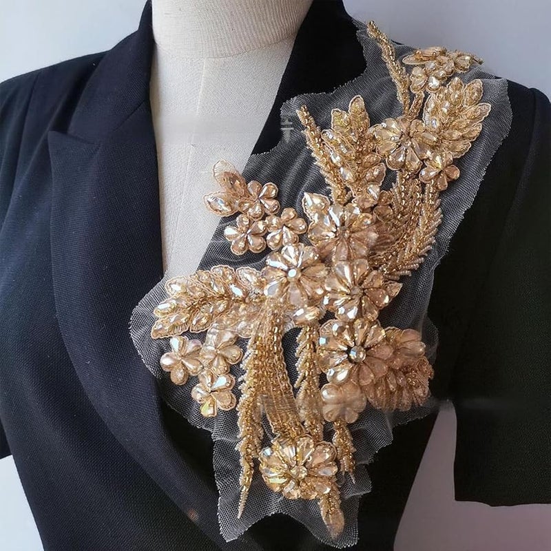 بقع تطبيق الراين الأحمر لتزيين طوق فستان السهرة والخياطة في تصميم الأزياء - Image 4